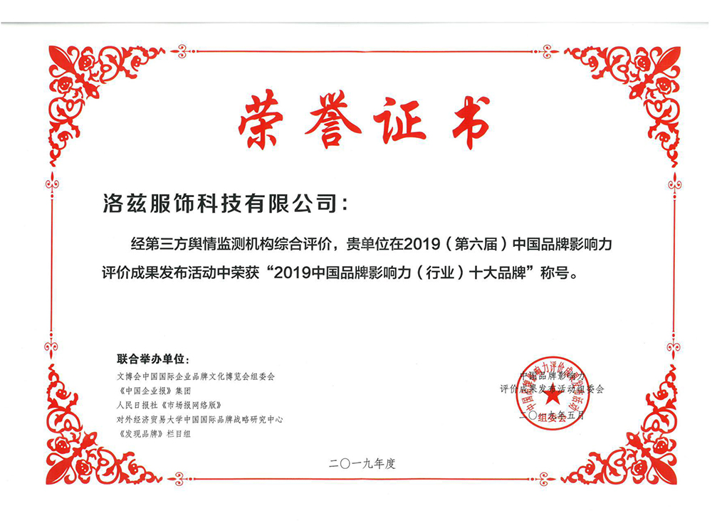 2019中國品牌影響力(行業(yè))十大品牌